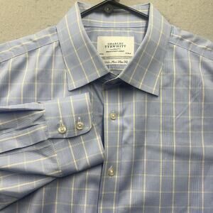 Charles Tyrwhitt Non Iron Slim Fit Dress Shirt 18 35 Blue Yellow Check